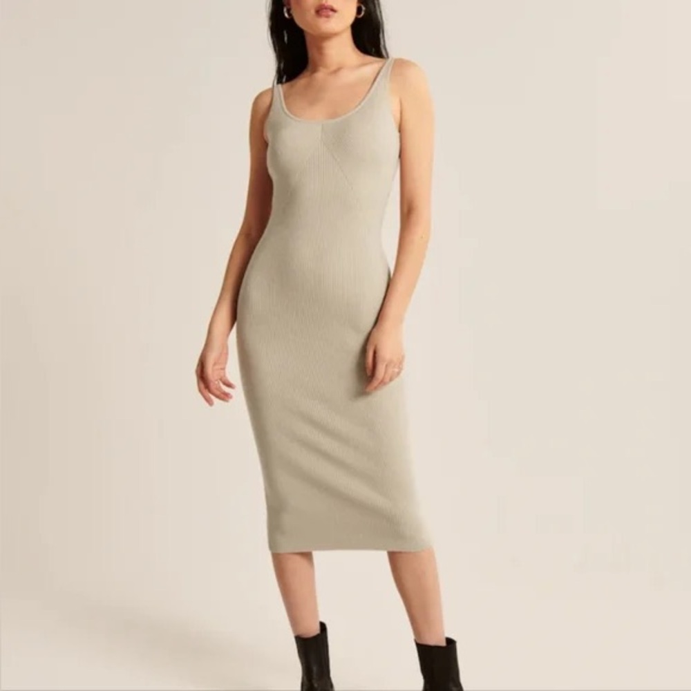 Abercrombie & Fitch Knitted Tan/Beige Bodycon Midi Dress L